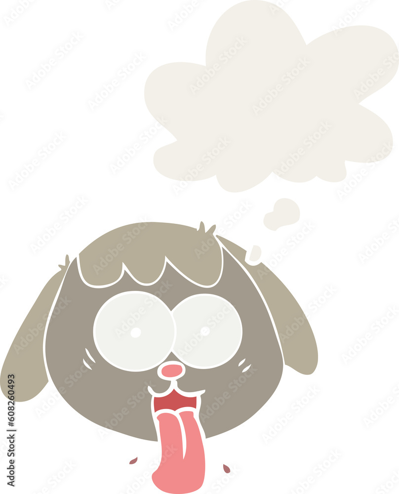 cartoon dog face panting with thought bubble in retro style cartoon dog face panting with thought bubble in retro style
