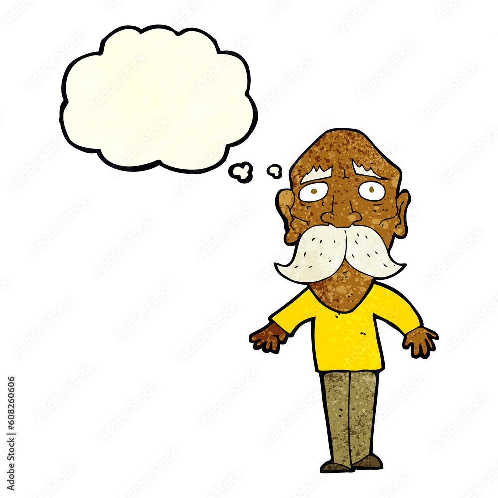cartoon sad old man with thought bubble cartoon sad old man with thought bubble