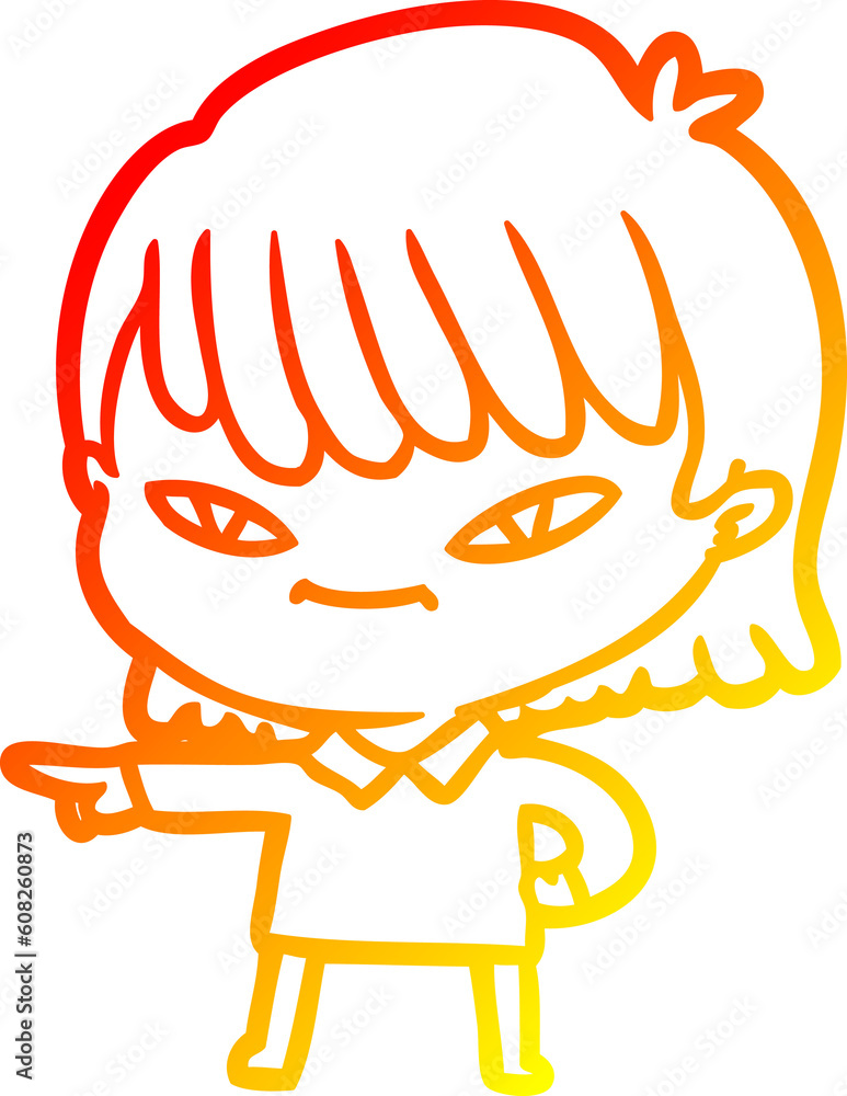 warm gradient line drawing of a cartoon pointing woman warm gradient line drawing of a cartoon pointing woman