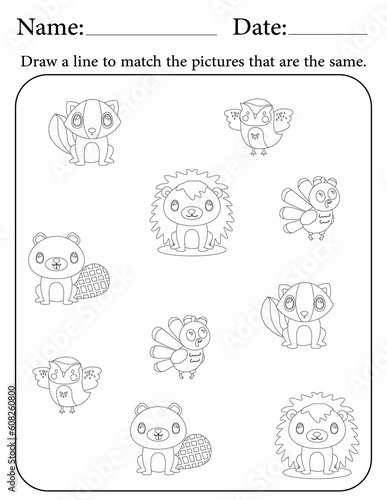 Match the same objects - educational activity worksheets for preschool children