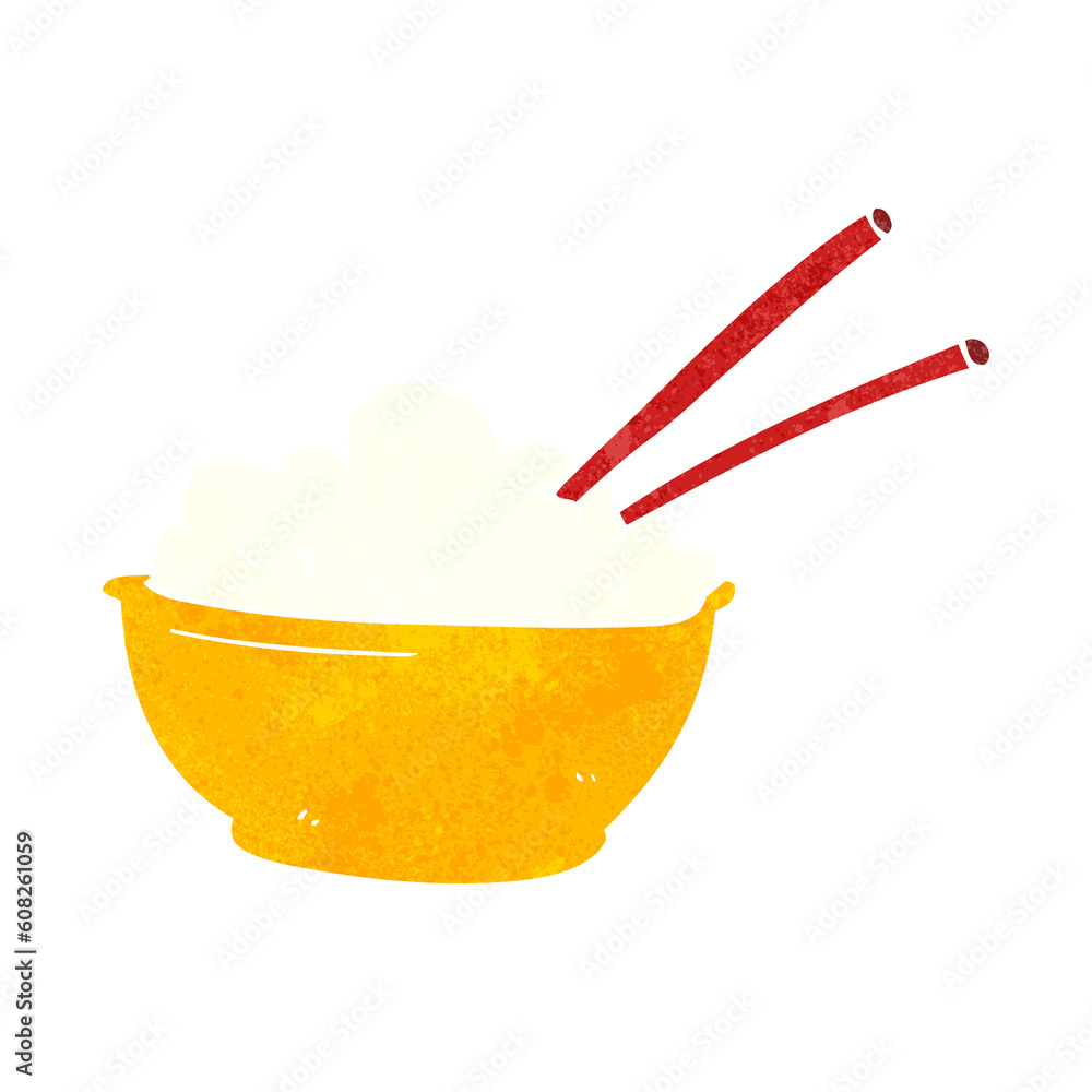 freehand retro cartoon bowl of rice freehand retro cartoon bowl of rice
