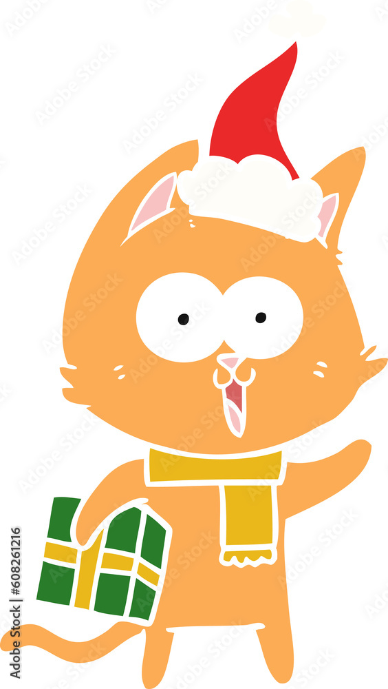 funny hand drawn flat color illustration of a cat wearing santa hat funny hand drawn flat color illustration of a cat wearing santa hat