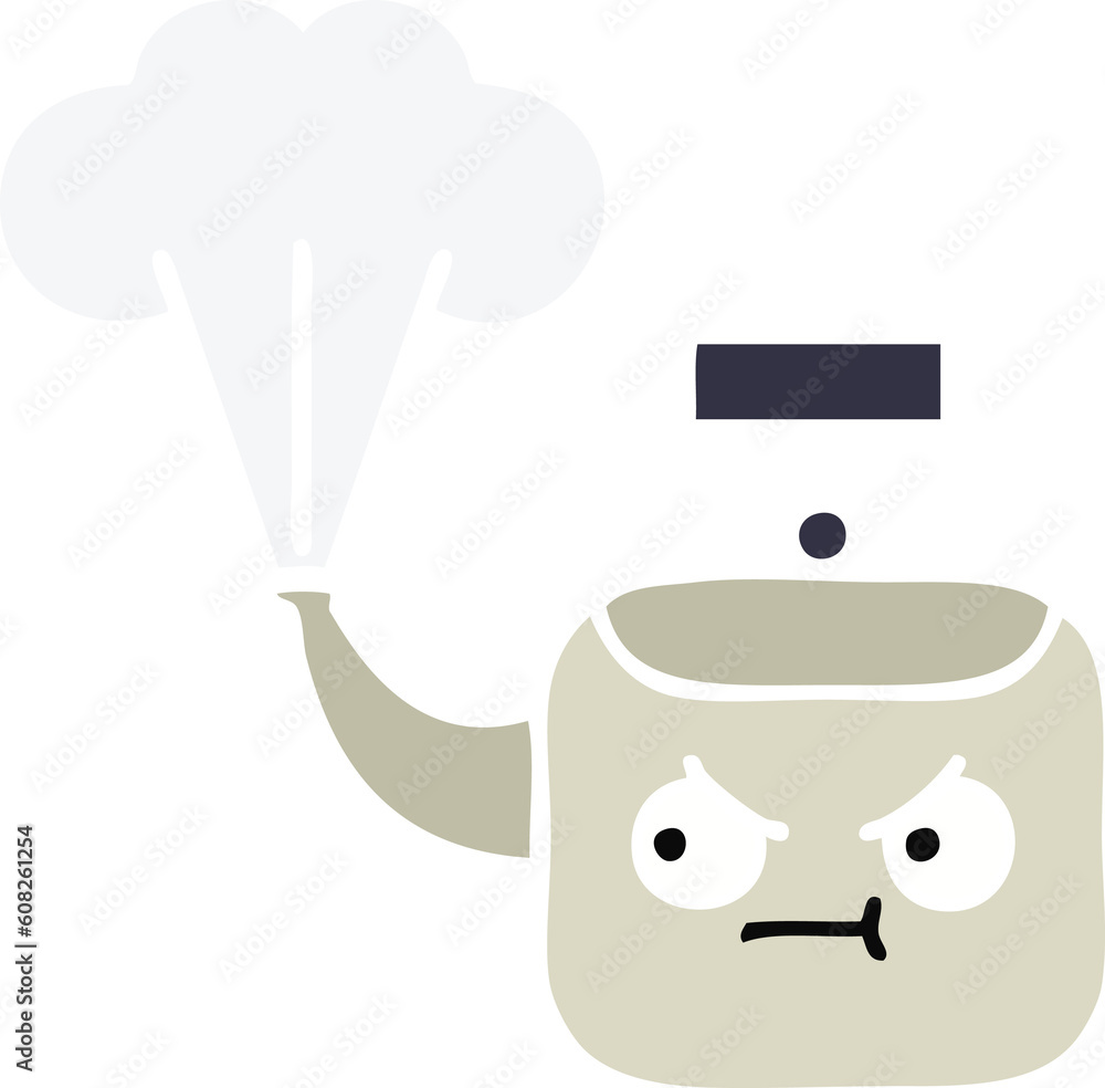 flat color retro cartoon of a steaming kettle flat color retro cartoon of a steaming kettle