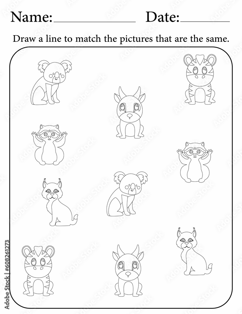 Match the same objects - educational activity worksheets for preschool children - matching puzzle