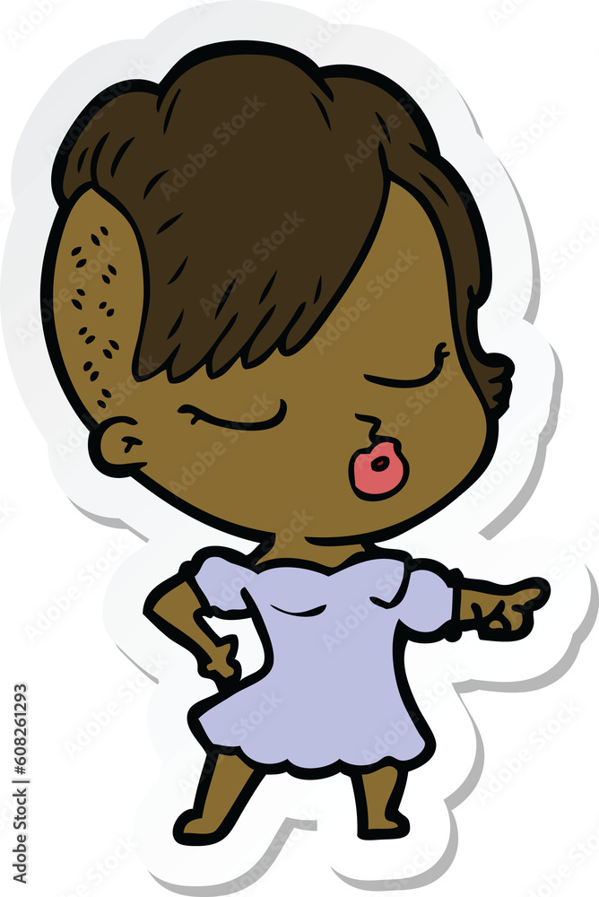 sticker of a cartoon pretty hipster girl sticker of a cartoon pretty hipster girl