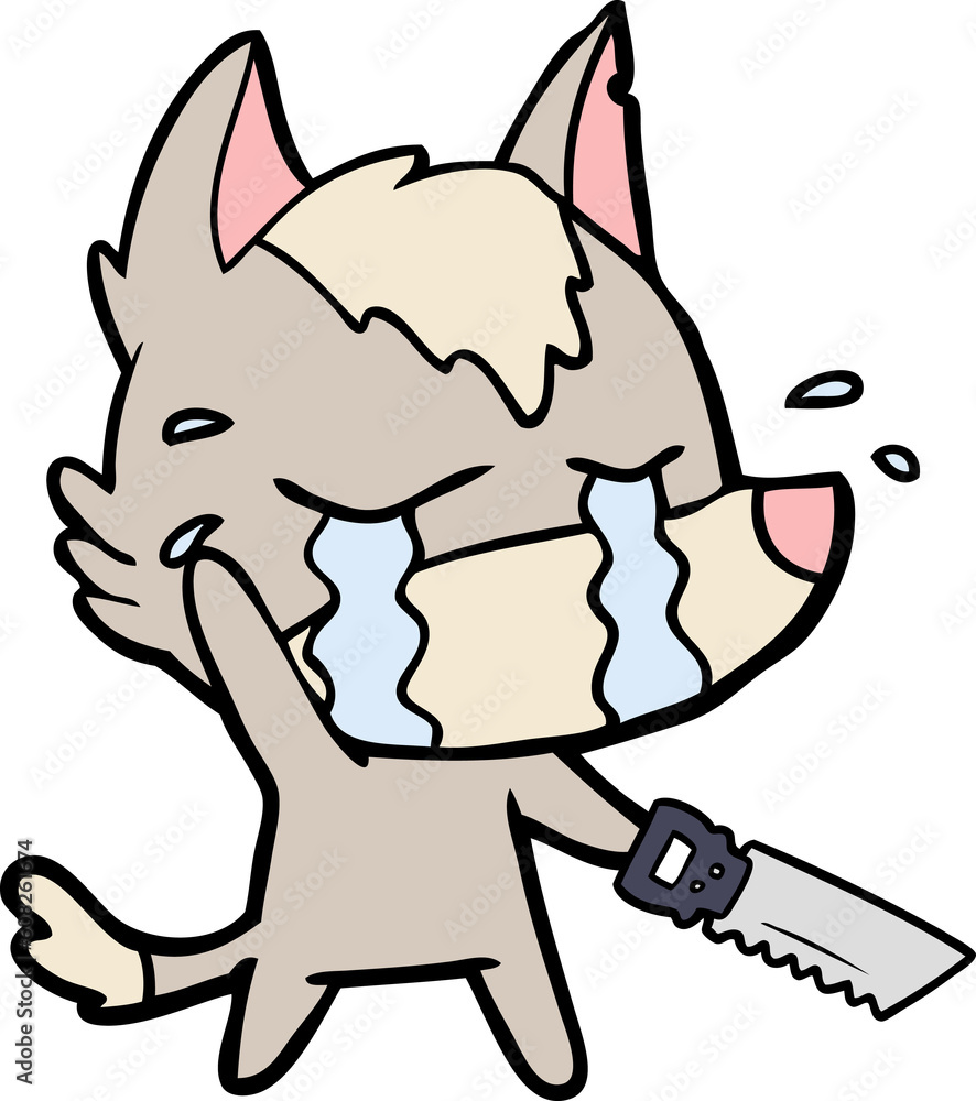cartoon crying wolf with saw cartoon crying wolf with saw