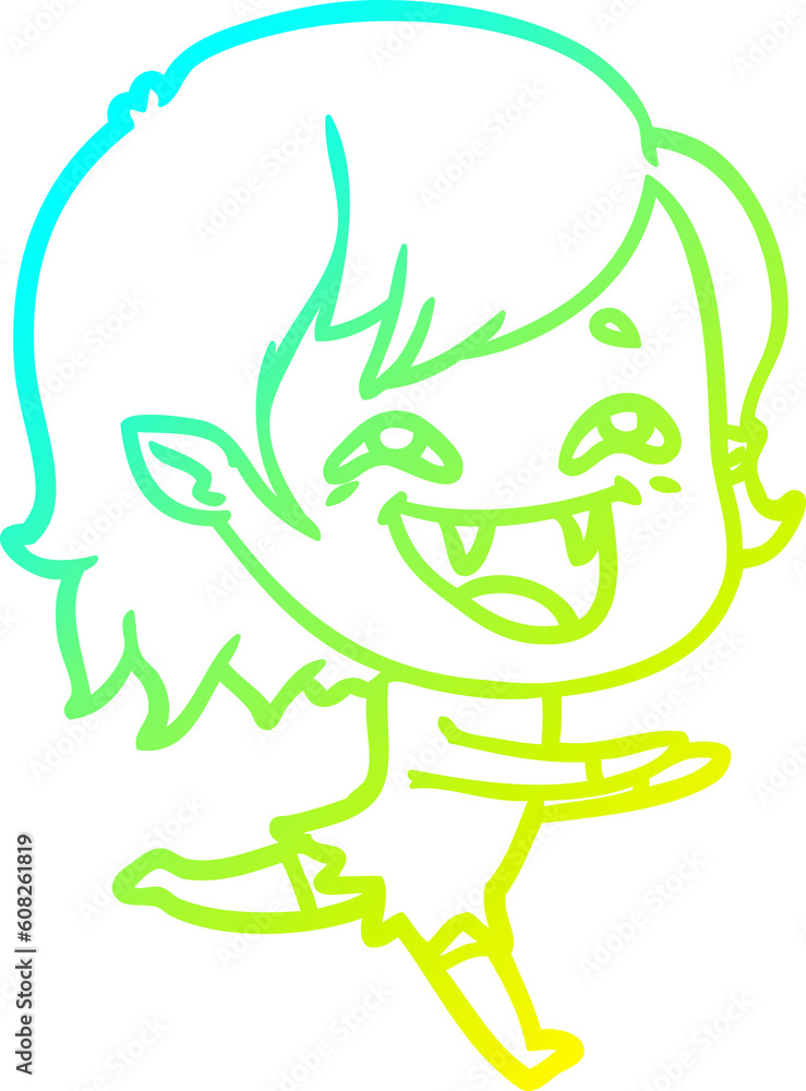 Fototapeta premium cold gradient line drawing of a cartoon laughing vampire girl