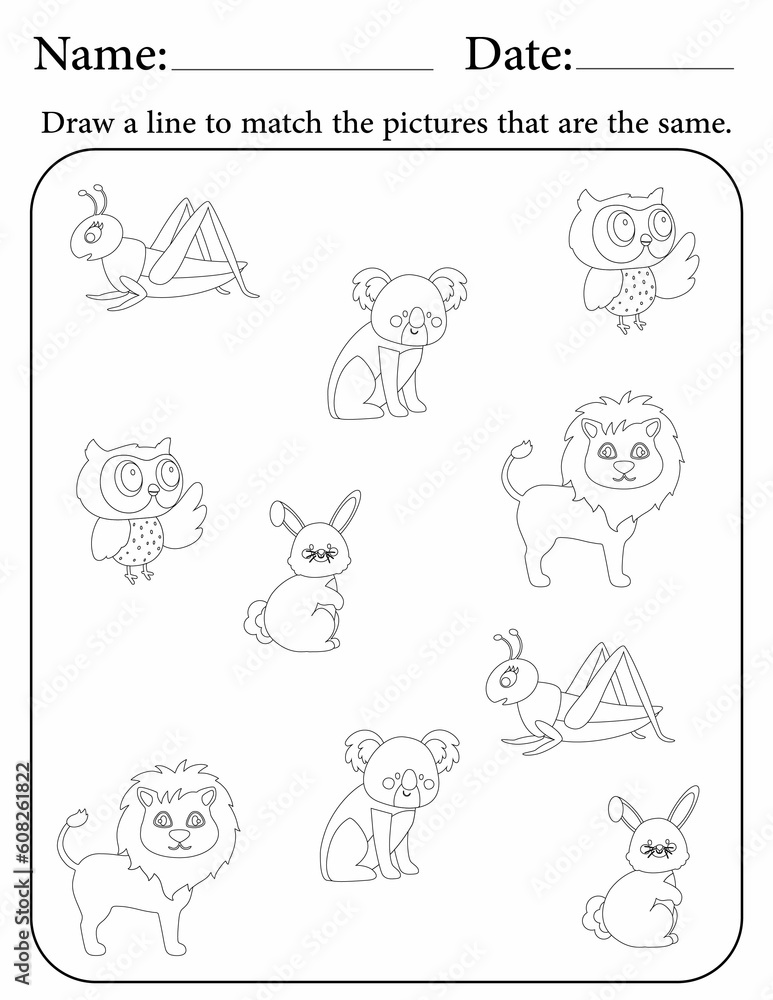 Match the same - educational activity worksheets for preschool children - matching game Match the same - educational activity worksheets for preschool children - matching game