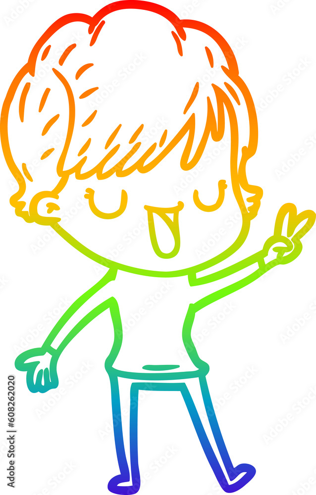 rainbow gradient line drawing of a cartoon woman talking rainbow gradient line drawing of a cartoon woman talking