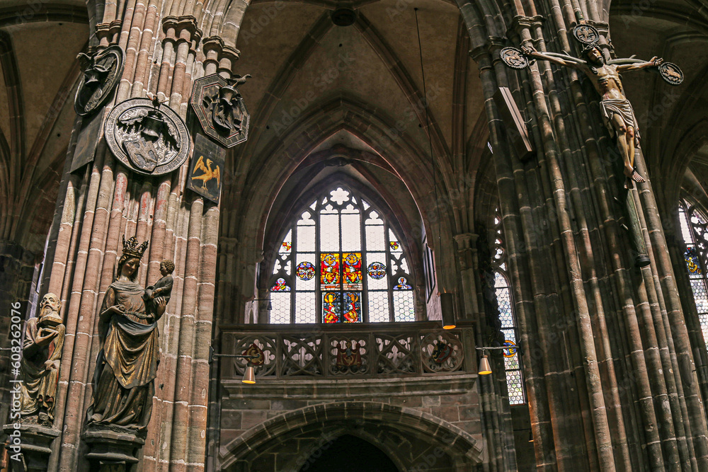 Interior view of St. Lorenz, medieval Evangelical Lutheran Church in Nürnberg, Bavaria, Germany