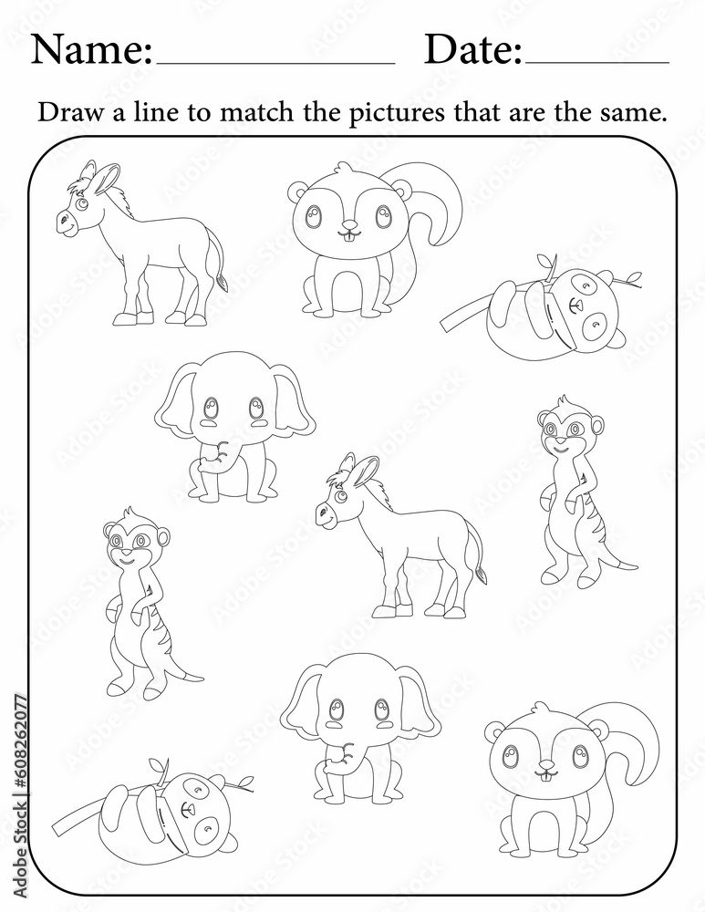 Match the same objects - educational activity pages for kids in kindergarten and above Match the same objects - educational activity pages for kids in kindergarten and above