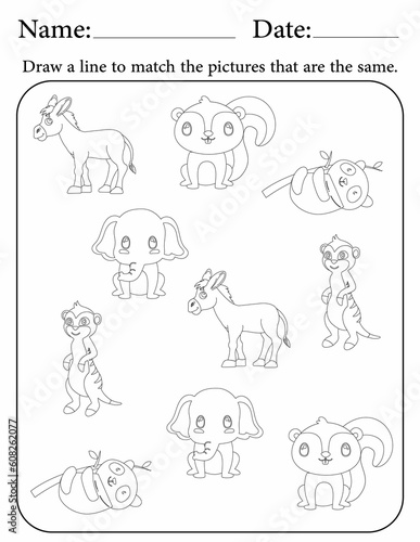 Match the same objects - educational activity pages for kids in kindergarten and above