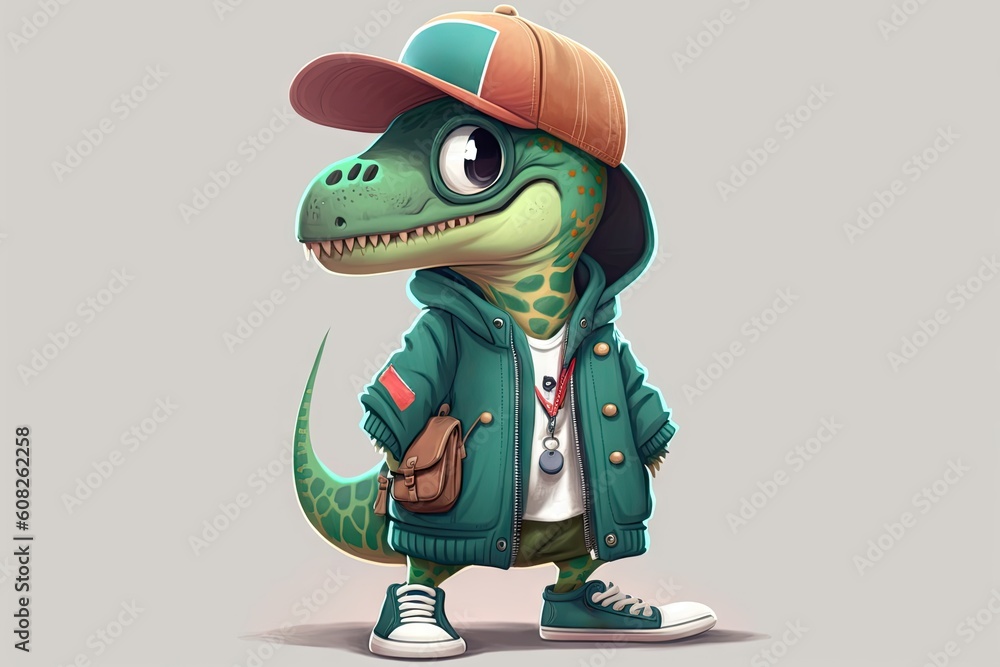 Cute cartoon crocodile in a cap and jacket Cute cartoon crocodile in a cap and jacket
