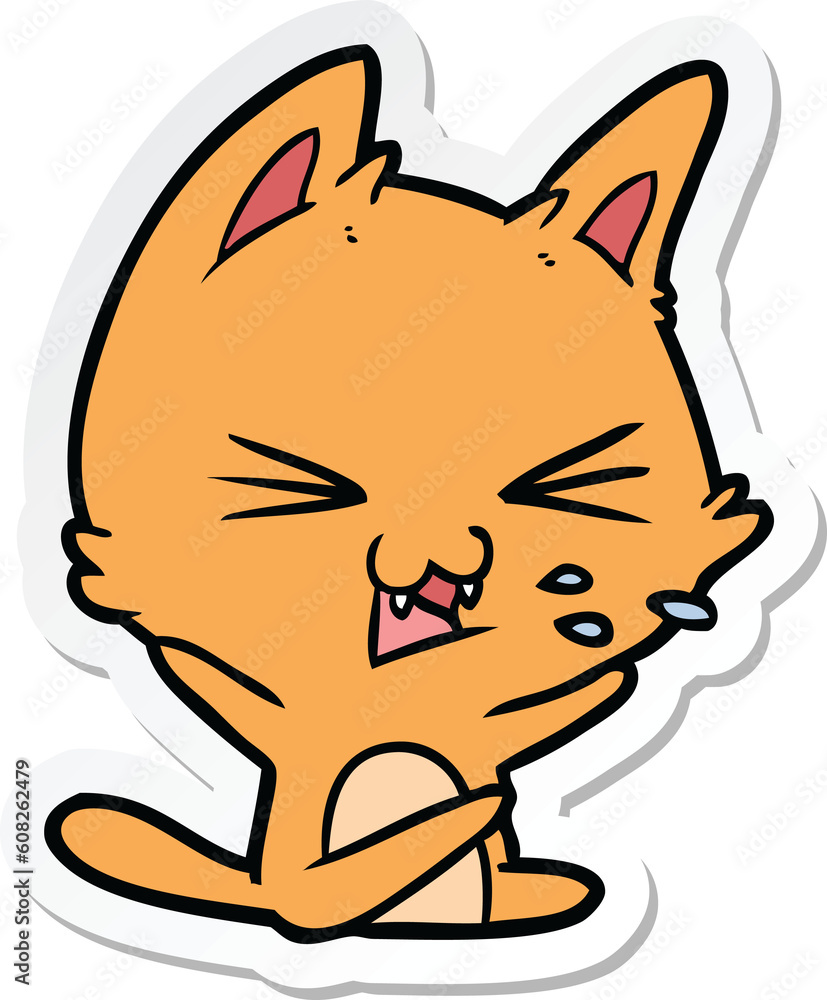 sticker of a cartoon cat hissing sticker of a cartoon cat hissing