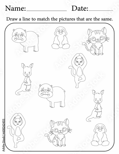 Match the same objects - activity worksheets for school classroom activities - matching game