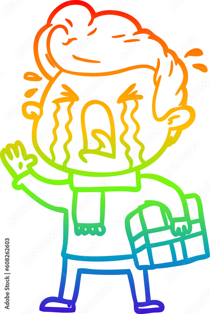rainbow gradient line drawing of a cartoon crying man rainbow gradient line drawing of a cartoon crying man