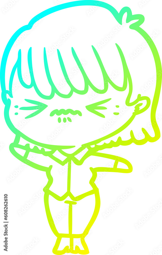 cold gradient line drawing of a annoyed cartoon girl cold gradient line drawing of a annoyed cartoon girl