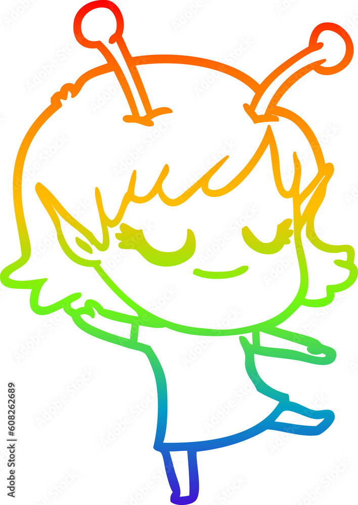 rainbow gradient line drawing of a smiling alien girl cartoon rainbow gradient line drawing of a smiling alien girl cartoon