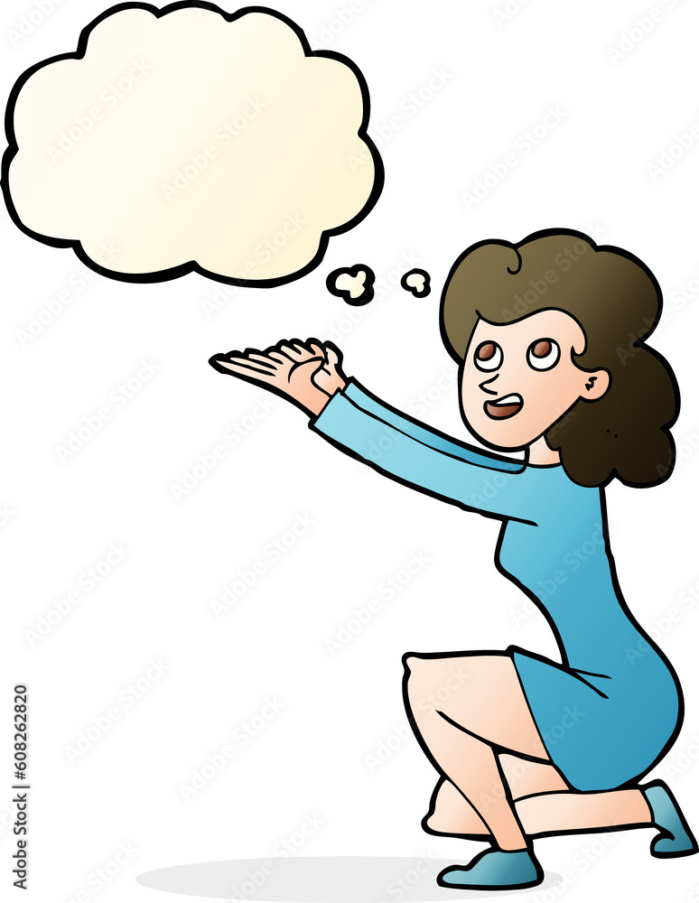 cartoon woman presentation gesture with thought bubble cartoon woman presentation gesture with thought bubble