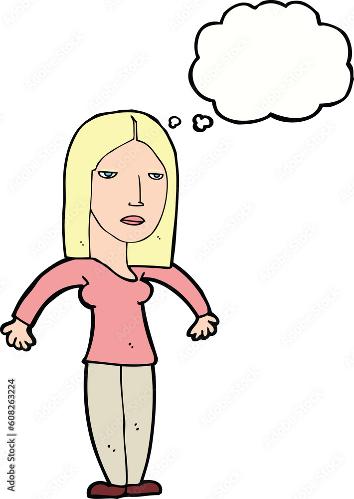 cartoon annoyed woman with thought bubble cartoon annoyed woman with thought bubble