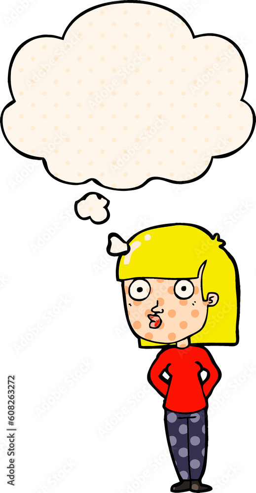 cartoon woman staring with thought bubble in comic book style cartoon woman staring with thought bubble in comic book style