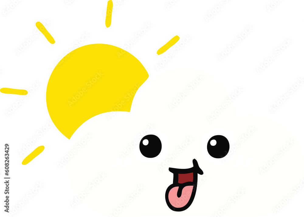 Obraz premium flat color retro cartoon of a sun and cloud