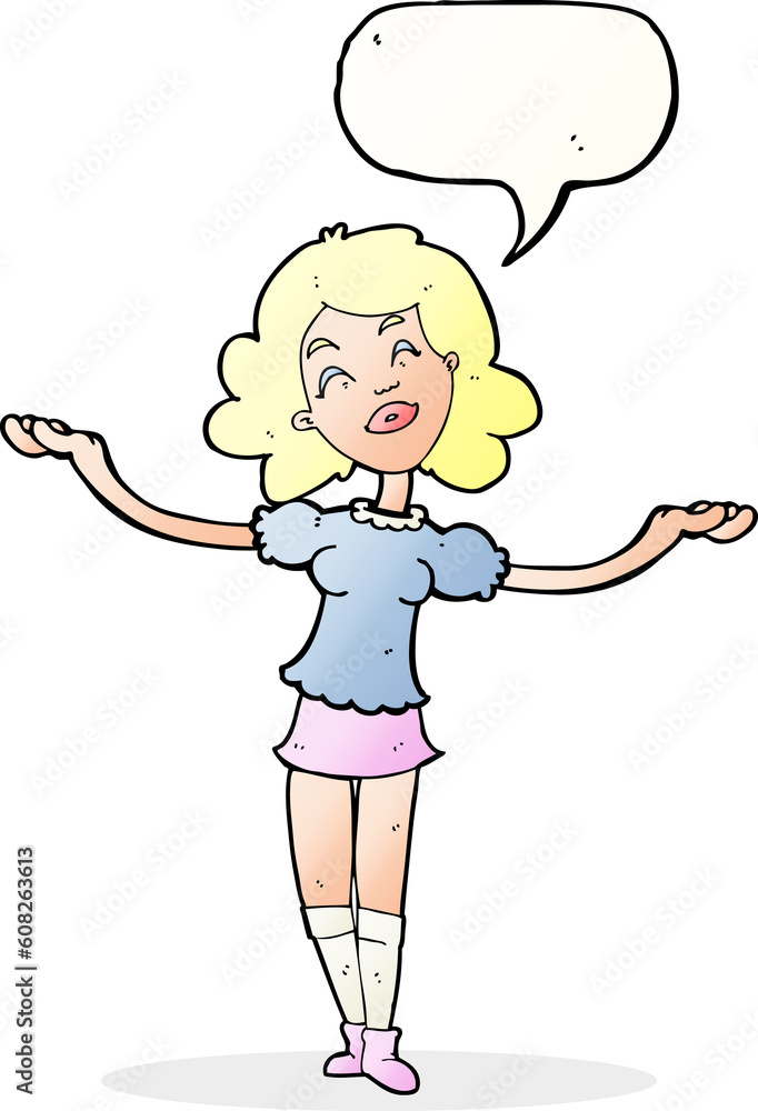 cartoon woman taking praise with speech bubble cartoon woman taking praise with speech bubble