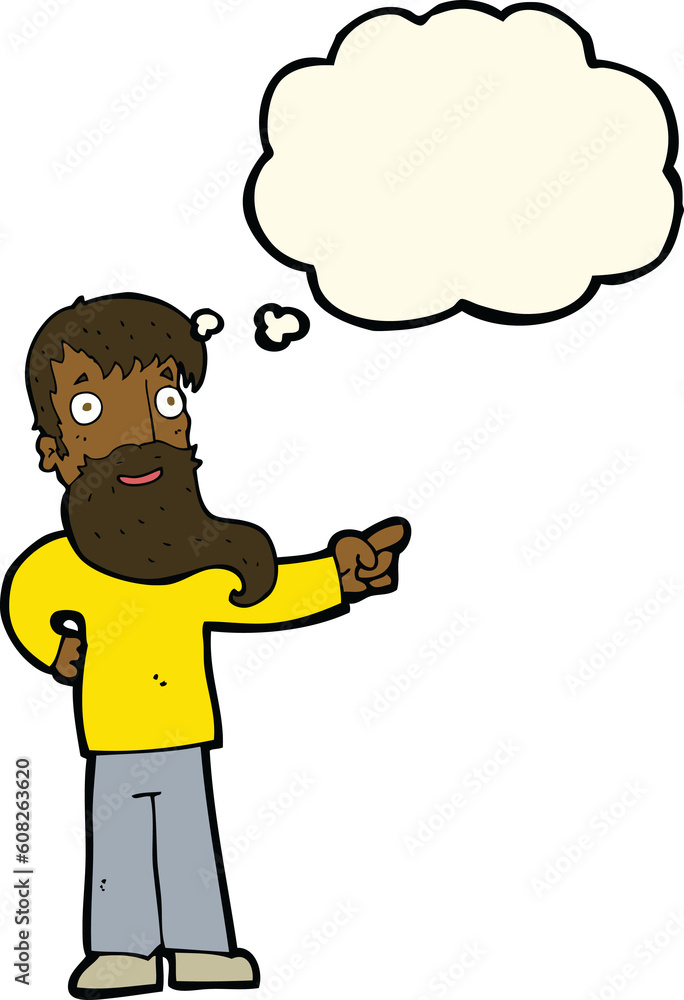 cartoon man with beard pointing with thought bubble cartoon man with beard pointing with thought bubble