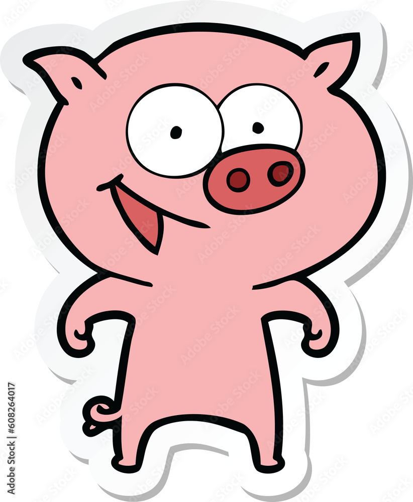 sticker of a cheerful pig cartoon sticker of a cheerful pig cartoon