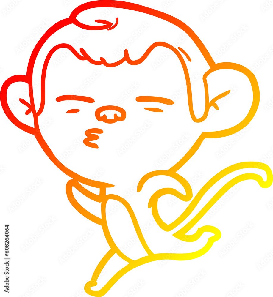warm gradient line drawing of a cartoon suspicious monkey warm gradient line drawing of a cartoon suspicious monkey
