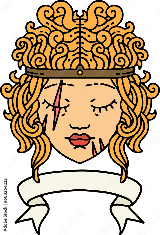 Retro Tattoo Style human barbarian character with banner Retro Tattoo Style human barbarian character with banner