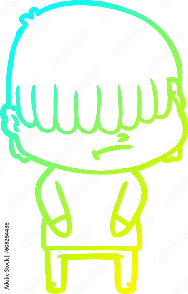 cold gradient line drawing of a cartoon boy with untidy hair cold gradient line drawing of a cartoon boy with untidy hair