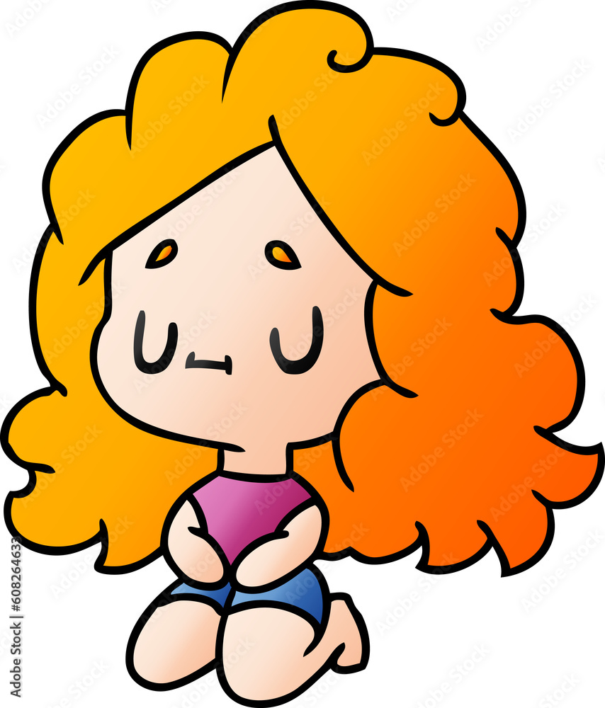 gradient cartoon illustration of a cute kawaii girl gradient cartoon illustration of a cute kawaii girl