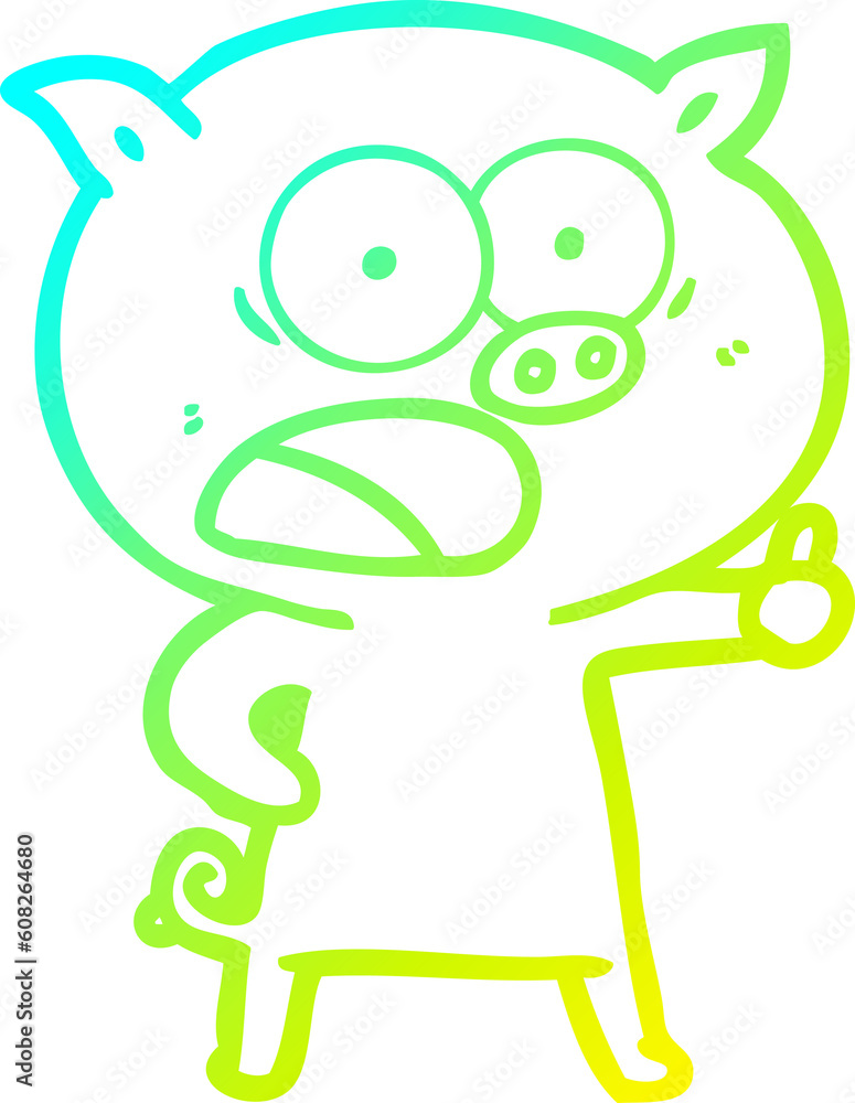 cold gradient line drawing of a cartoon pig shouting cold gradient line drawing of a cartoon pig shouting