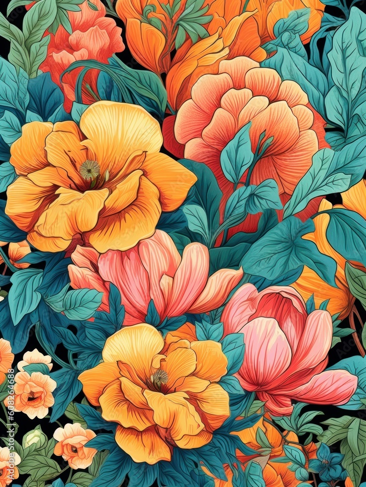 An illustration of a floral composition. Generative AI