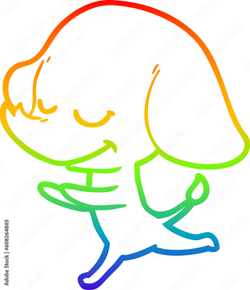 rainbow gradient line drawing of a cartoon smiling elephant running rainbow gradient line drawing of a cartoon smiling elephant running