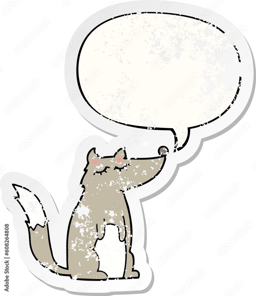 cartoon wolf with speech bubble distressed distressed old sticker cartoon wolf with speech bubble distressed distressed old sticker