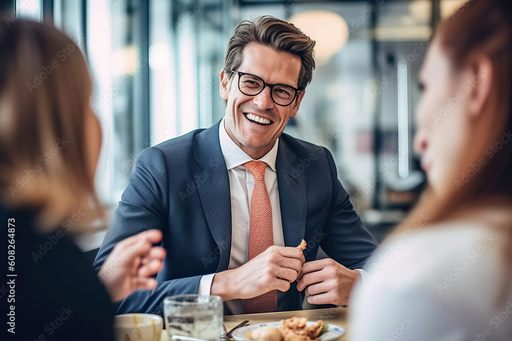 A man in a suit sitting at a table with other people