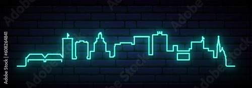 Blue neon skyline of Cedar Rapids. Bright Cedar Rapids long banner. Vector illustration.