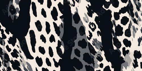 Modern hand drawn abstract leopard skin pattern. Collage black and white print. Fashionable template for design  Generative AI
