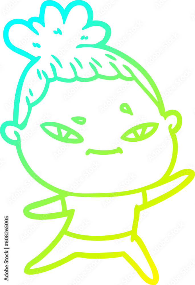 cold gradient line drawing of a cartoon woman cold gradient line drawing of a cartoon woman