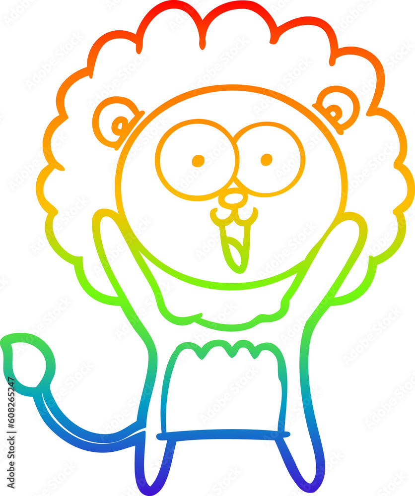 rainbow gradient line drawing of a happy cartoon lion rainbow gradient line drawing of a happy cartoon lion