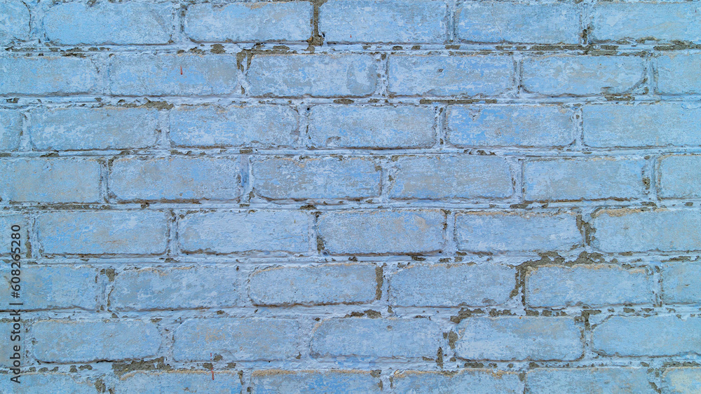 Brick wall of the house. The brick wall of the house is painted blue. Blue wall of the house. Brick background painted in blue Brick wall of the house. The brick wall of the house is painted blue. Blue wall of the house. Brick background painted in blue
