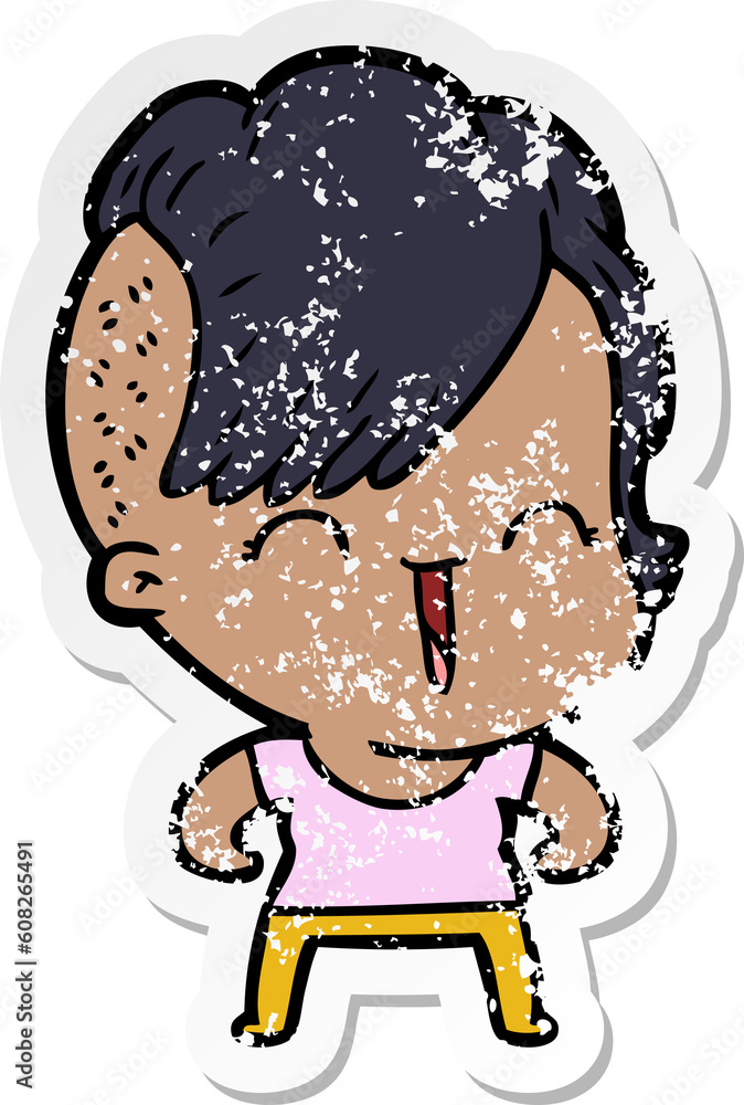 distressed sticker of a cartoon happy hipster girl distressed sticker of a cartoon happy hipster girl