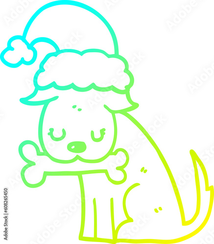 cold gradient line drawing of a cute christmas dog