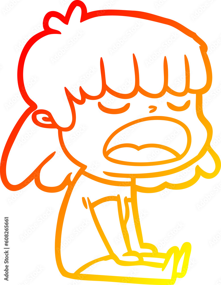 warm gradient line drawing of a cartoon woman talking loudly warm gradient line drawing of a cartoon woman talking loudly
