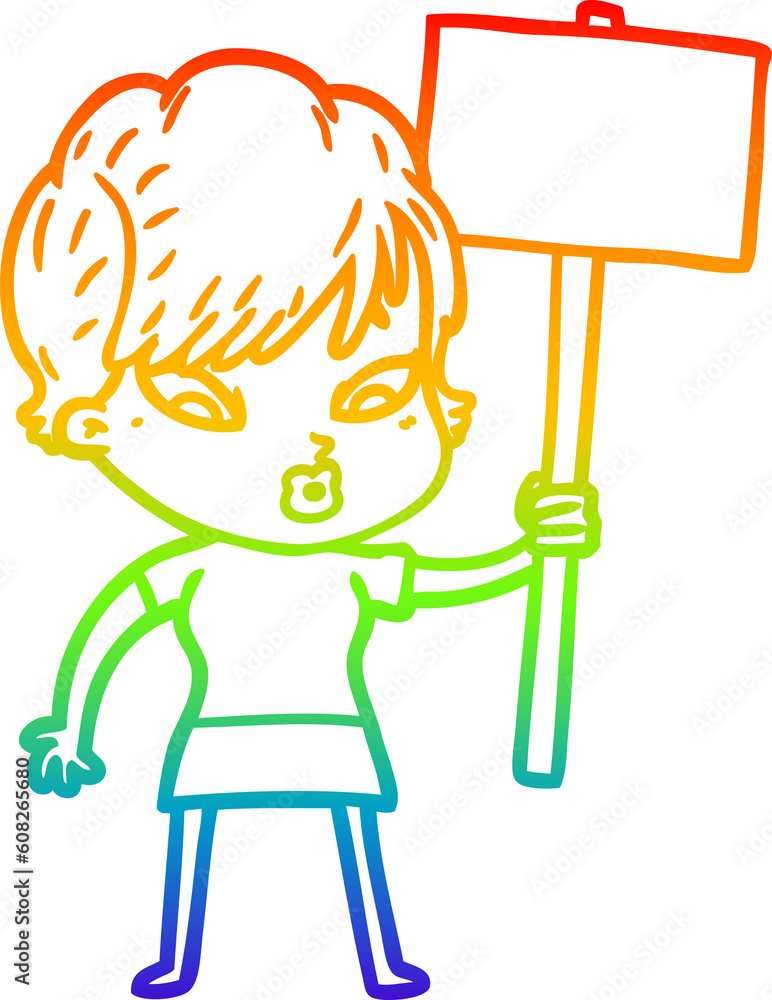rainbow gradient line drawing of a cartoon woman rainbow gradient line drawing of a cartoon woman