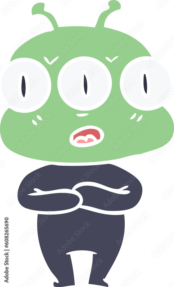 flat color style cartoon three eyed alien flat color style cartoon three eyed alien
