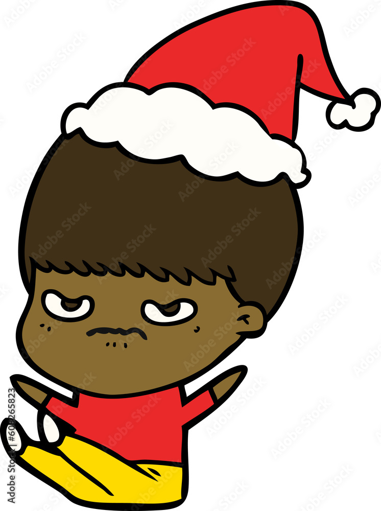 hand drawn line drawing of a boy wearing santa hat hand drawn line drawing of a boy wearing santa hat