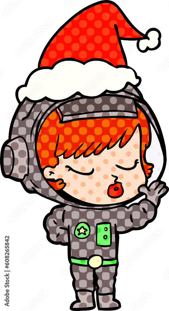hand drawn comic book style illustration of a pretty astronaut girl wearing santa hat hand drawn comic book style illustration of a pretty astronaut girl wearing santa hat